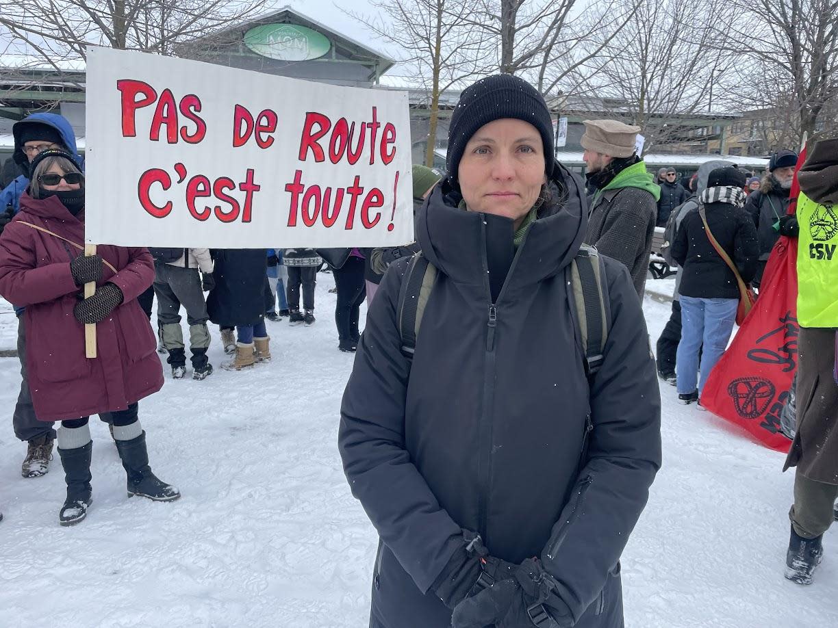 'Increasing the number of roads just makes no sense and we're dealing with climate change,' says Cassandre Charbonneau-Jobin,  member of Mobilisation 6600 Parc-Nature MHM.  (John Ngala/CBC - image credit)