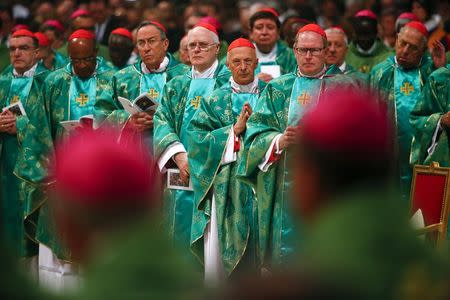 Cardinals and bishops attend a mass led by Pope Francis to mark the opening of the synod on the family in Saint Peter's Square at the Vatican October 5, 2014. REUTERS/Tony Gentile