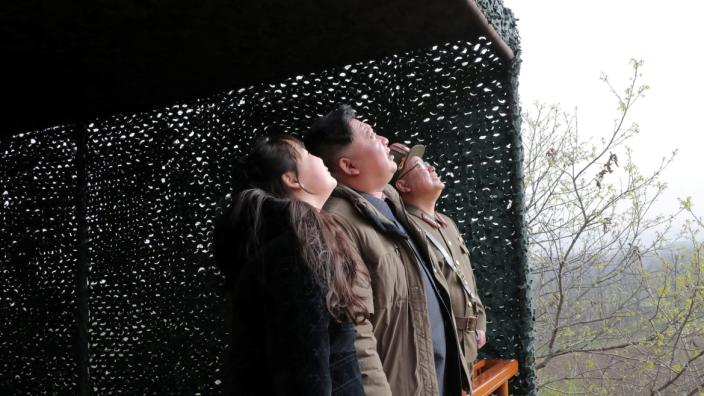 <div class="inline-image__caption"><p>North Korean leader Kim Jong Un and his daughter Kim Ju Ae view a test launch of the Hwasong-18 solid-fuel intercontinental ballistic missile in April 2023 from an undisclosed location in North Korea in this image released by North Korea's Korean Central News Agency on May 16, 2023. </p></div> <div class="inline-image__credit"> KCNA via REUTERS</div>