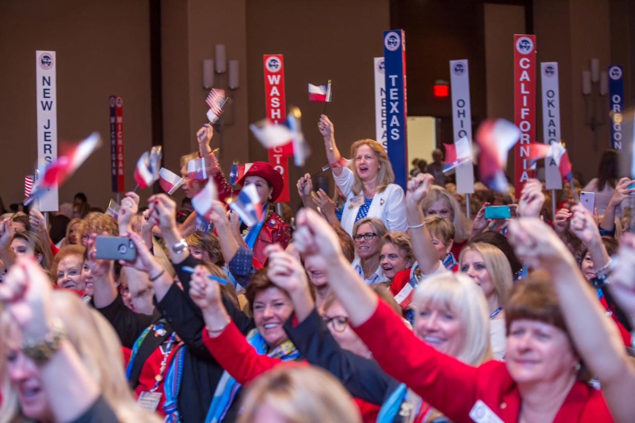 Republican women gather for a previously held convention of the National Federation of Republican Women. The event will be held next weekend in Oklahoma City.