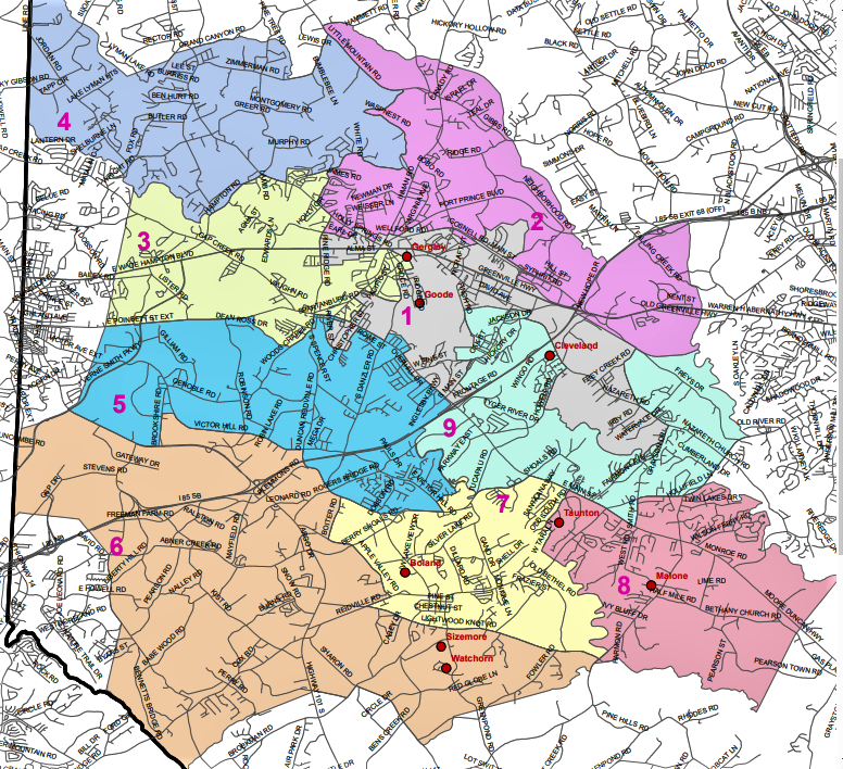 Proposed redistricting map for Spartanburg School District 5 that would create nine single-member districts.