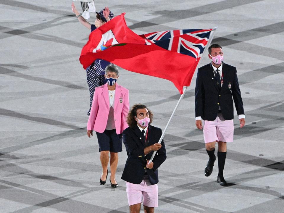 Athletes from Bermuda make their entrance at the Summer Olympics.