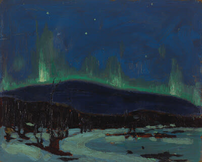 Tom Thomson, 'Northern Lights,' 1916 or 1917, oil on wood, 21.5 × 26.7 cm, National Gallery of Canada, Ottawa, Bequest of Dr. J.M. MacCallum, Toronto, 1944, Photo: NGC (CNW Group/Audain Art Museum)