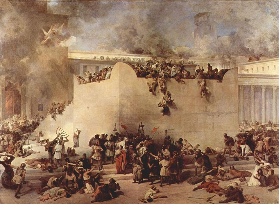 The destruction of the Temple of Jerusalem. <a href="https://commons.wikimedia.org/wiki/File%3AFrancesco_Hayez_017.jpg" rel="nofollow noopener" target="_blank" data-ylk="slk:Francesco Hayez, via Wikimedia Commons;elm:context_link;itc:0;sec:content-canvas" class="link ">Francesco Hayez, via Wikimedia Commons</a>