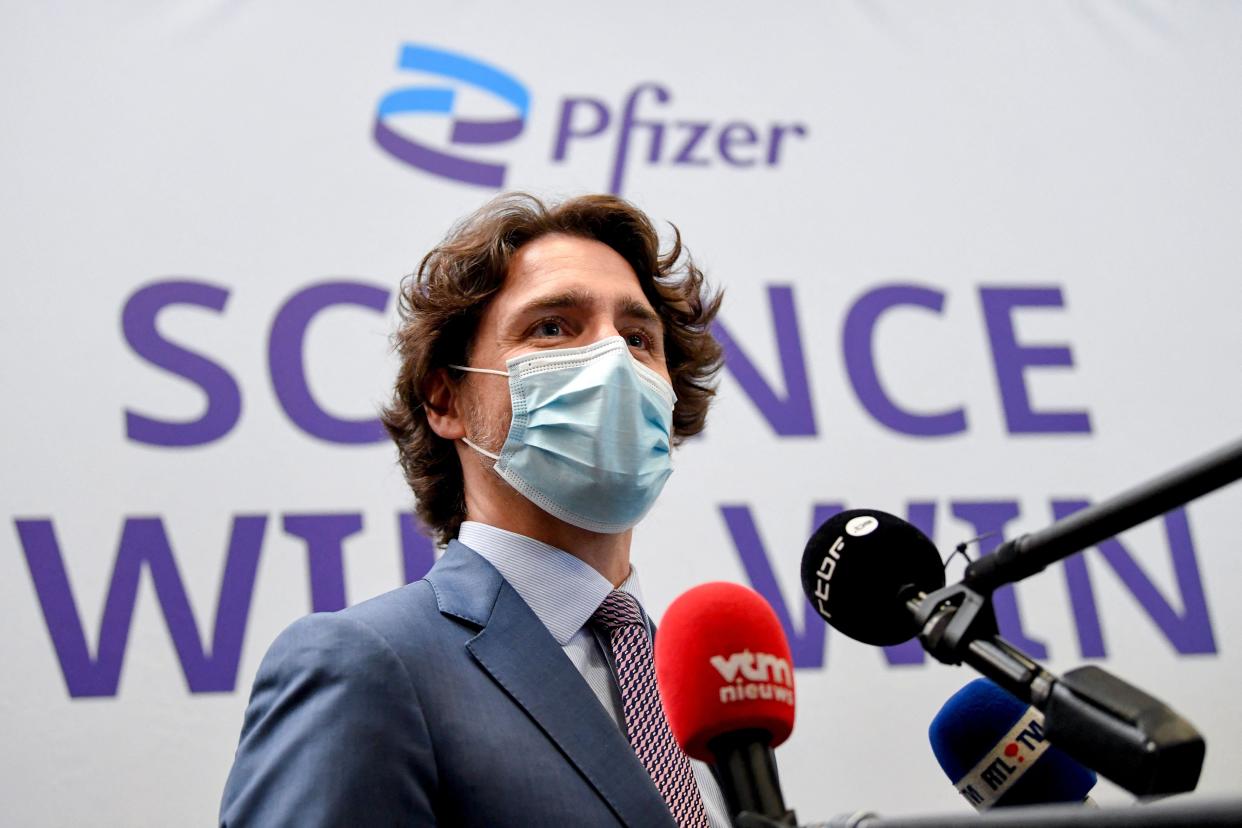 Canada’s Prime Minister Justin Trudeau visited Europe’s largest Pfizer-BioNTech Covid-19 vaccine production site on 15 June (Belga/AFP via Getty Images)