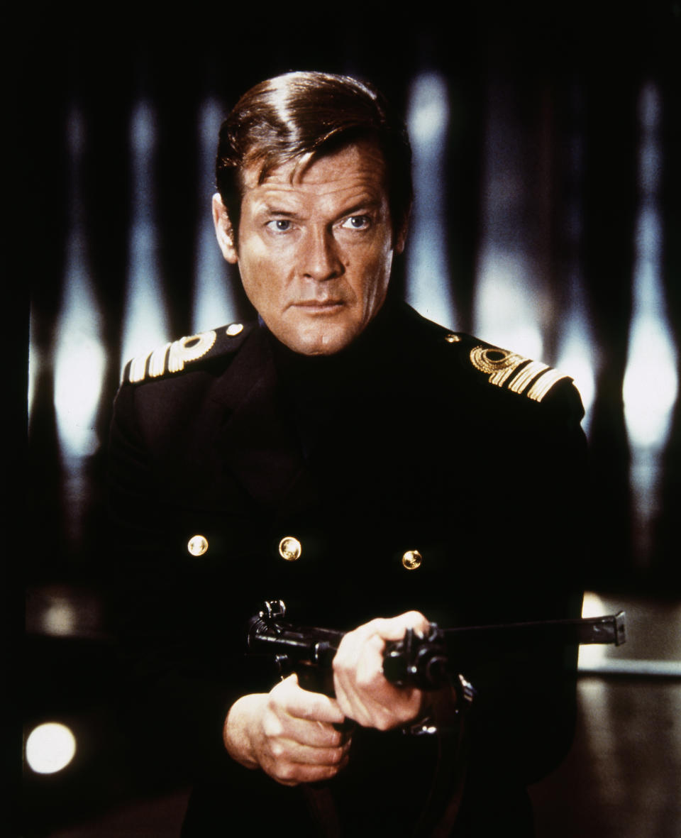 Actor Roger Moore on the set of 