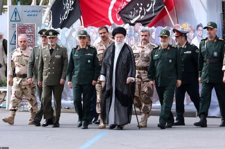 Iran's Supreme Leader Ayatollah Ali Khamenei attends a graduation ceremony for student officers and guard trainees in Tehran