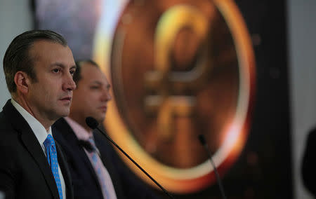 Venezuela's Vice President Tareck El Aissami speaks during a meeting with ministers in Caracas, Venezuela March 6, 2018. Miraflores Palace/Handout via REUTERS