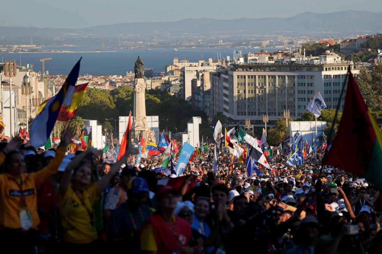 PHOTO: Crowds of worshipers pack the Eduardo VII Park as Pope Francis presides over a via crucis (Way of the Cross) with young people in Lisbon, Friday, Aug. 4, 2023. (Gregorio Borgia/AP)