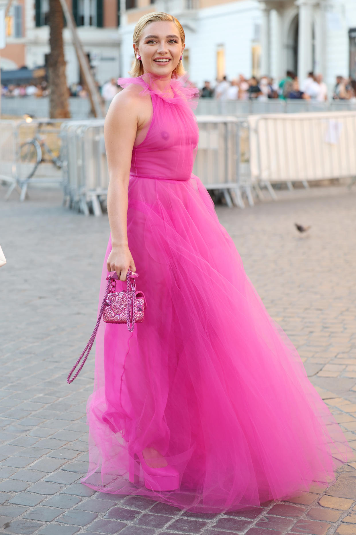 Florence Pugh, who stars in Wilde's latest film, also recently wore a sheer ensemble. (Getty Images)