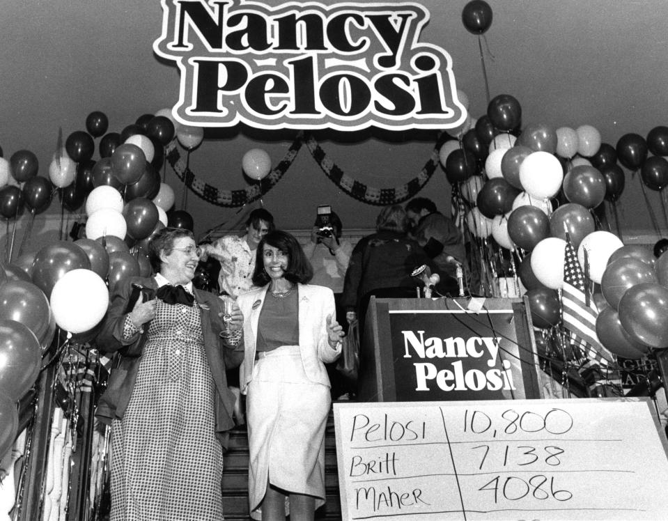 Nancy Pelosi at election headquarters on primary election night, on April 7, 1987.<span class="copyright">Deanne Fitzmaurice—San Francisco Chronicle/Getty Images</span>