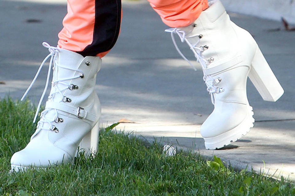 A closer look at Ciara’s ankle boots. - Credit: Splash News