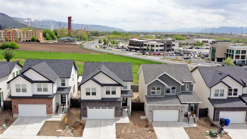Single-family houses are pictured in the ROSE community in Farmington on Monday, May 8, 2023.