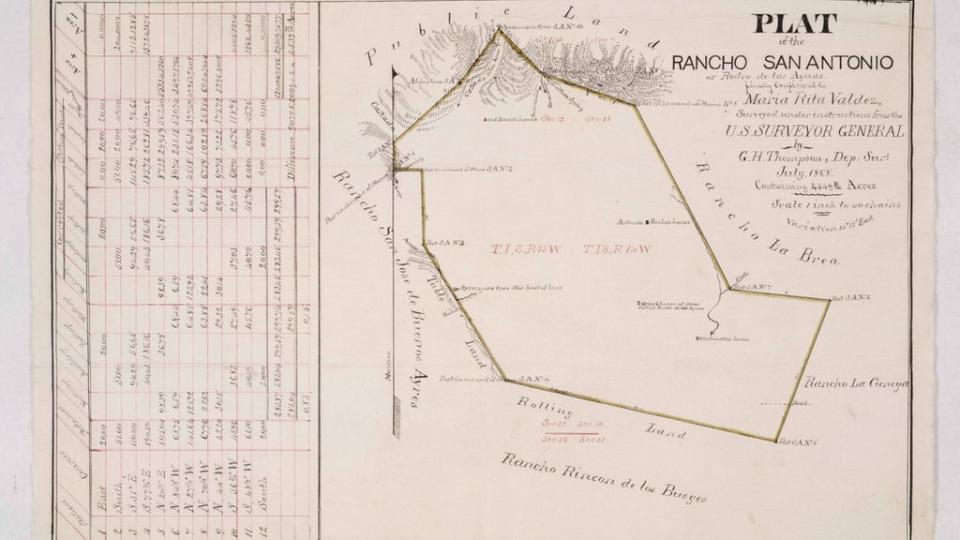 Mapa del Rancho Rodeo de las Aguas, año 1868.