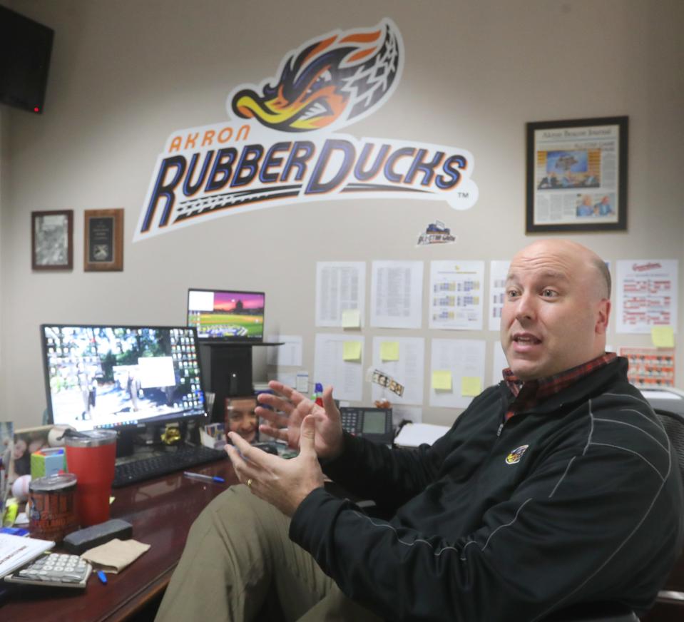 Akron RubberDucks General Manager Jim Pfander says it was time to replace the seats at Canal Park in downtown Akron.