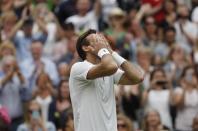 Britain Tennis - Wimbledon - All England Lawn Tennis & Croquet Club, Wimbledon, England - 1/7/16 Argentina's Juan Martin Del Potro celebrates winning his match against Switzerland's Stan Wawrinka REUTERS/Paul Childs