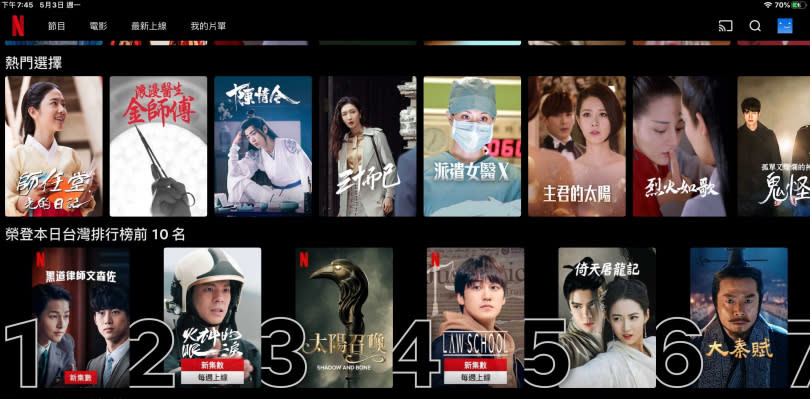 《火神的眼淚》在Netflix位於台灣本日排行榜第二名，僅次於《黑道律師文森佐》。 （圖／Netflix App截圖）