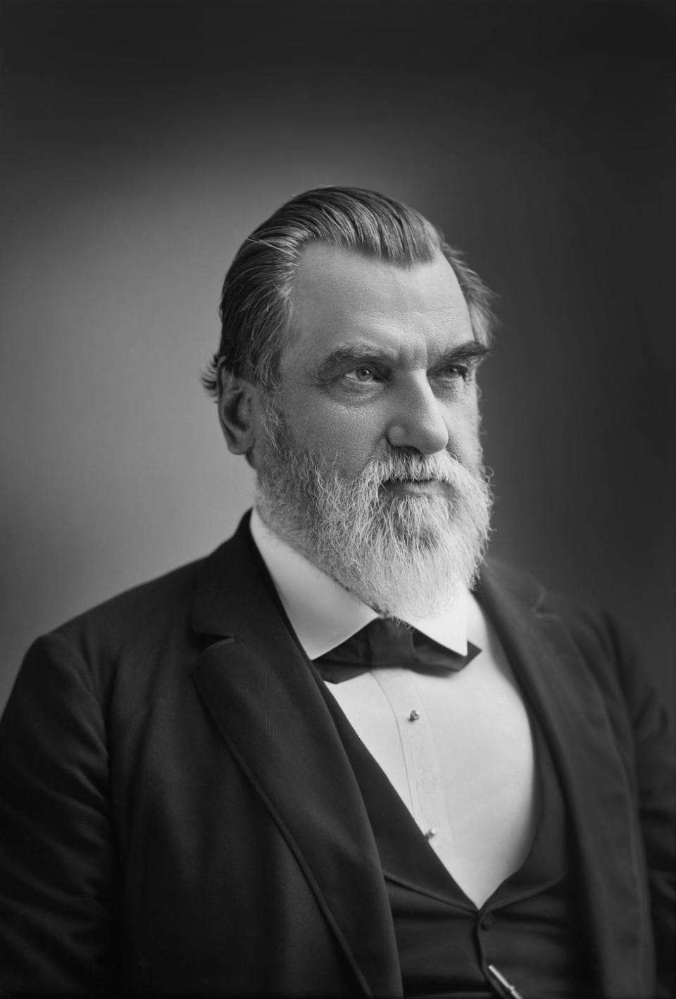 leland stanford 1824 1893, american industrialist, politician and founder of stanford university, generally considered to be a robber baron during the gilded age, head and shoulders portrait, washington, dc, usa, photo by cm bell, 1890