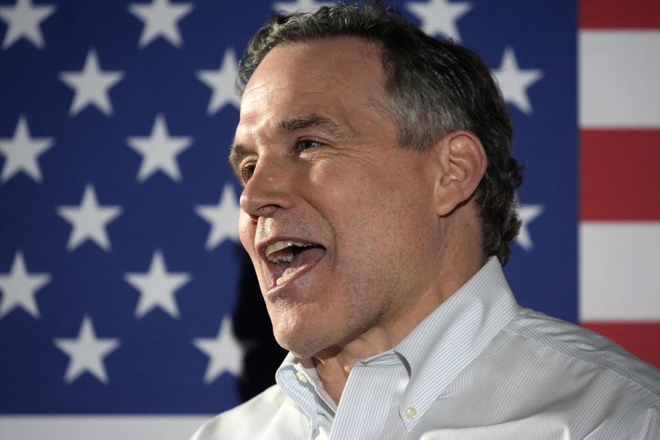 Republican David McCormick, making his second bid for a Pennsylvania U.S. Senate seat, addresses supporters at his election night watch party in Pittsburgh, Tuesday, April 23, 2024. (AP Photo/Gene J. Puskar)