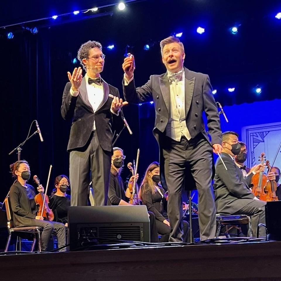 Kyle Gordon, left, and Drew Zaremba in a lively moment from "The Roarin' 20s" with the Cape Symphony.