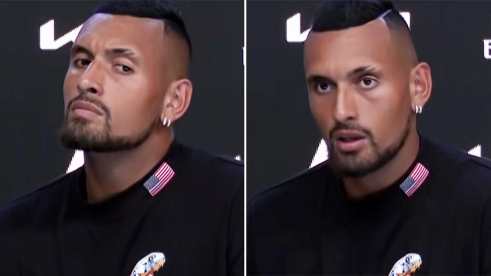 Nick Kyrgios, pictured here snapping at a reporter's question in his Australian Open press conference.