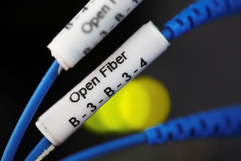 FILE PHOTO: Optical fiber cables for internet providers are seen running into a Enel Group server room in Perugia