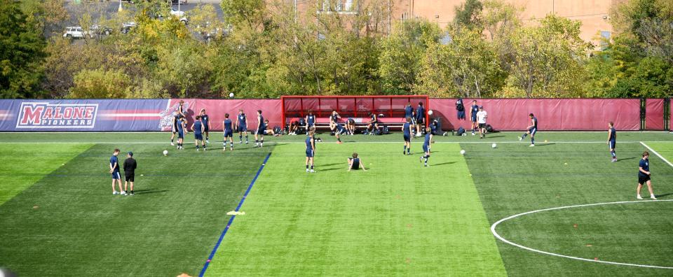 The Mens Soccer team at practice at Malone University in Canton. Wednesday, Oct. 4, 2024