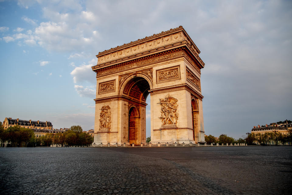 The Arc de Triomphe is almost deserted during lockdown on April 12, 2020.