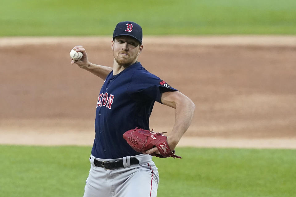 Boston Red Sox starting pitcher Nick Pivetta delivers during the first inning of a baseball game against the Chicago White Sox Tuesday, May 24, 2022, in Chicago. (AP Photo/Charles Rex Arbogast)