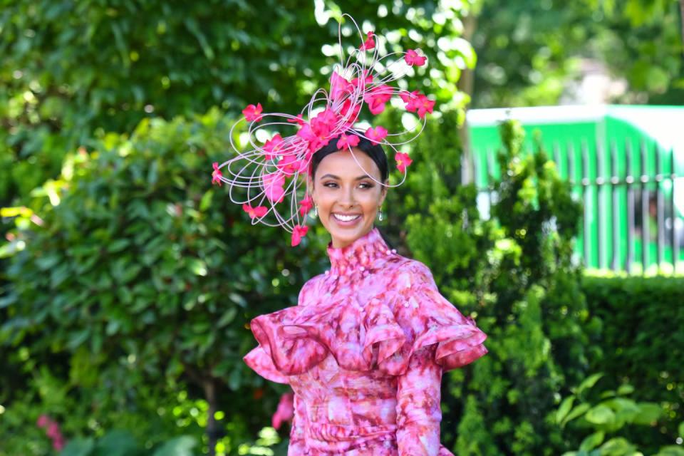 <p>Television presenter Maya Jama in a hot pink ensemble.</p>