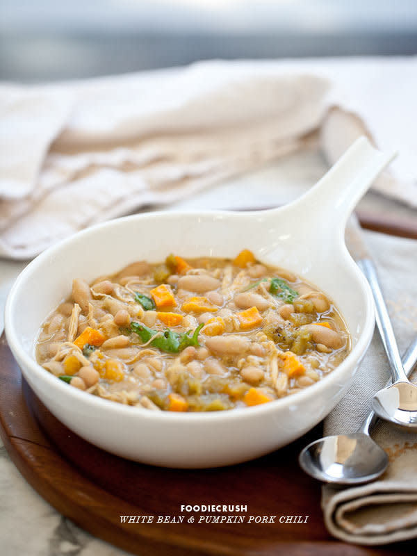 <strong>Get the <a href="http://www.foodiecrush.com/2012/11/white-bean-and-pumpkin-pork-chili-recipe/" target="_blank">White Bean and Pumpkin Pork Chili recipe</a> from FoodieCrush</strong>