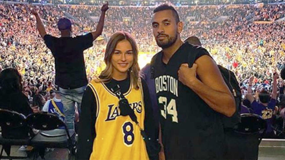 Seen here, Anna Kalinskaya and Nick Kyrgios at a Lakers NBA game.