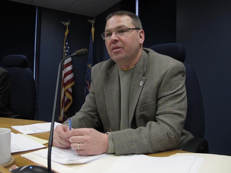 North Dakota Public Service Commissioner Brian Kalk speaks on Wednesday, Feb. 29, 2012, during commission discussion of an Xcel Energy electric rate increase at a commission meeting in the agency's hearing room on the 12th floor of the North Dakota state Capitol in Bismarck, N.D. Xcel Energy provides electricity to Fargo, West Fargo, Grand Forks, Minot and some smaller North Dakota communities. (AP Photo/Dale Wetzel)