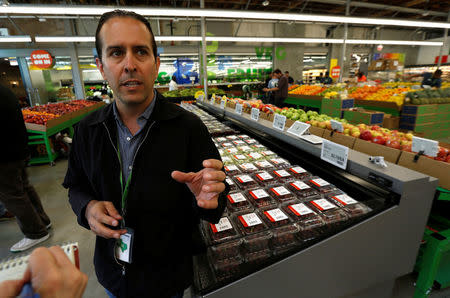 Jeff Turnas, President of 365 by Whole Foods Market, is interviewed at a 365 by Whole Foods Market grocery store ahead of its opening day in Los Angeles, U.S., May 24, 2016. REUTERS/Mario Anzuoni