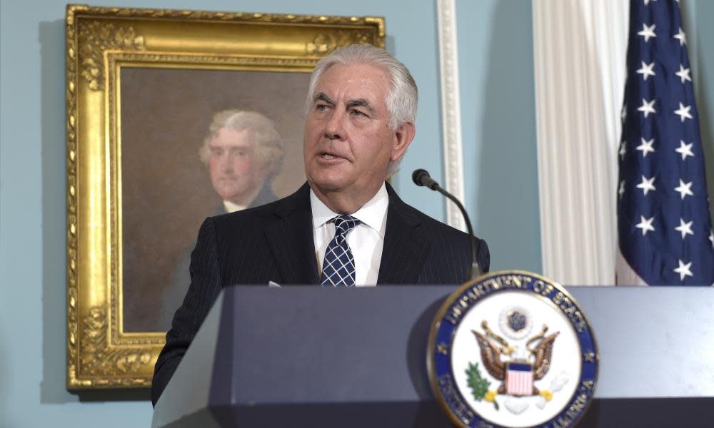 Secretary of state Rex Tillerson takes questions on North Korea in Washington on 15 August. 