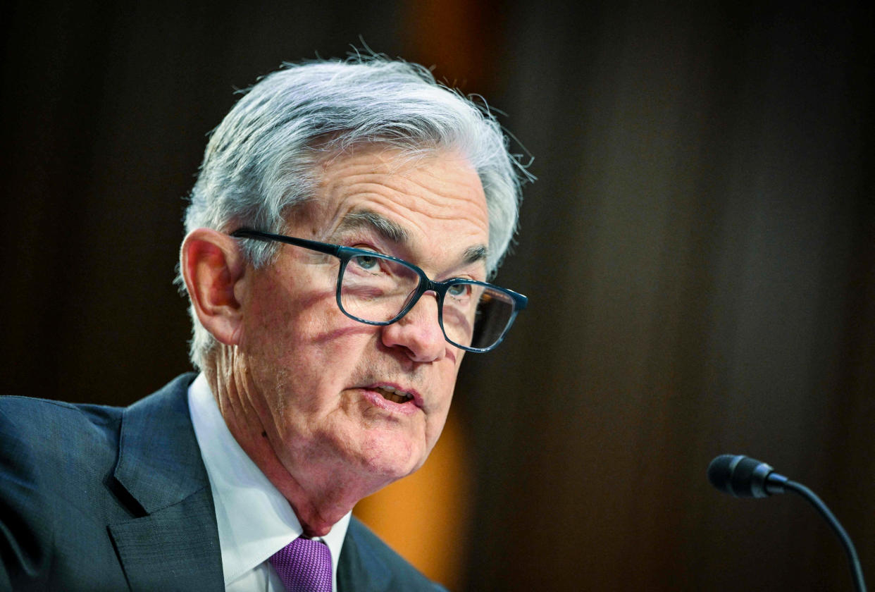 Federal Reserve Board Chair Jerome Powell testifies before the Senate Banking, Housing and Urban Affairs Committee on March 7, 2023. (Mandel Ngan / AFP - Getty Images)