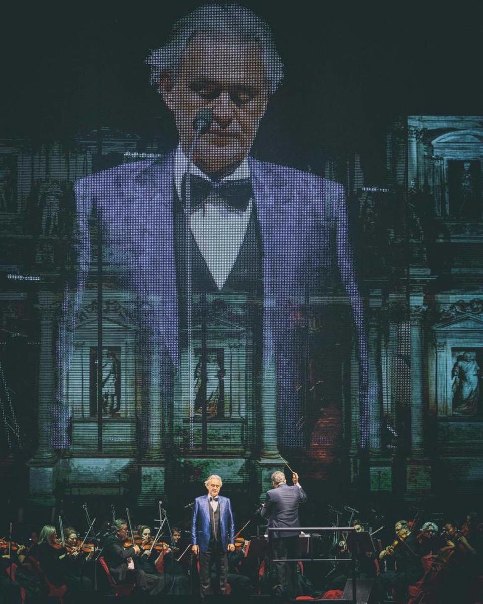 Andrea Bocelli performs at Spectrum Center in Charlotte on Sunday night.