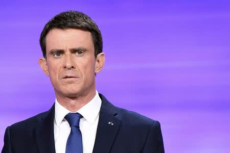 French Socialist party politician and former prime minister Manuel Valls attends the final debate in the French left's presidential primary election with former education minister Benoit Hamon (not pictured) in La Plaine-Saint-Denis, near Paris, France, January 25, 2017. REUTERS/Bertrand Guay/Pool