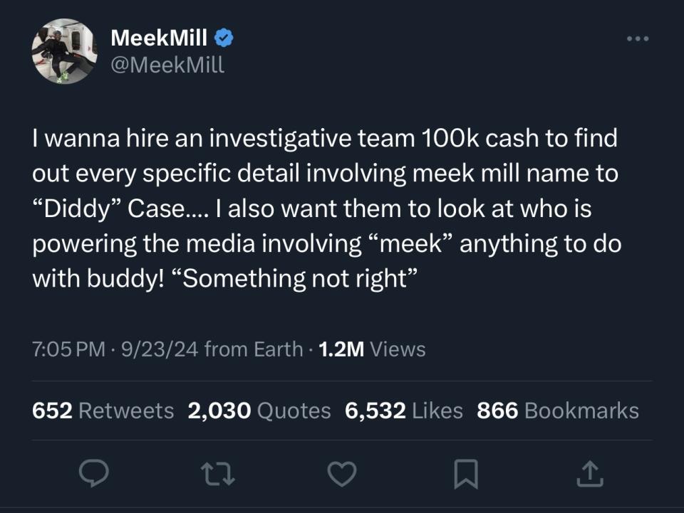 This is a photo of Meek Mill's tweet.