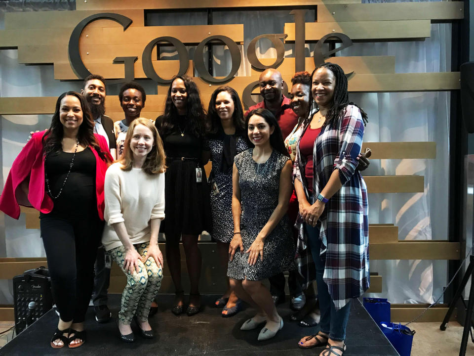 Bonita Stewart (back, center), poses with staff after establishing Howard West, a partnership with Howard University to open a campus at Google’s headquarters in CA for HBCU’s computer science students. (Courtesy Bonita Stewart)