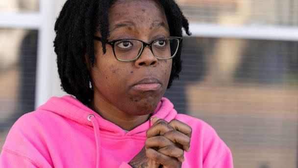 PHOTO: Briana Tyler speaks with The Associated Press about witnessing the mass shooting at a Walmart, Wednesday, Nov. 23, 2022, in Chesapeake, Va. (Alex Brandon/AP)