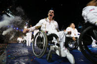 LONDON, ENGLAND - AUGUST 29: Wheelchair Rugby player David Anthony of Great Britain enjoys the atmosphere during the Opening Ceremony of the London 2012 Paralympics at the Olympic Stadium on August 29, 2012 in London, England. (Photo by Dan Kitwood/Getty Images)