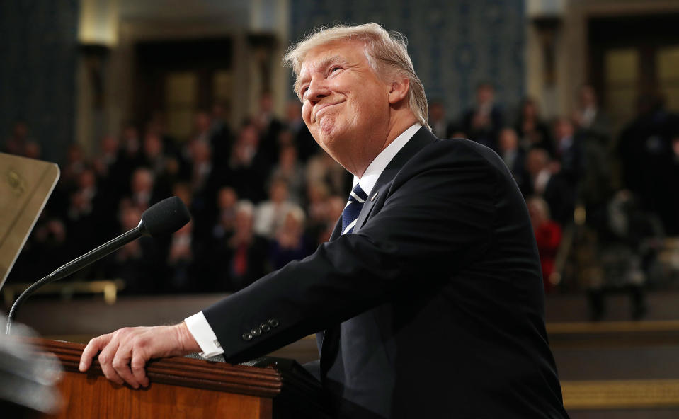 <p>President Donald Trump arrives on Capitol Hill in Washington, Tuesday, Feb. 28, 2017, for his address to a joint session of Congress. (Jim Lo Scalzo/Pool Image via AP) </p>