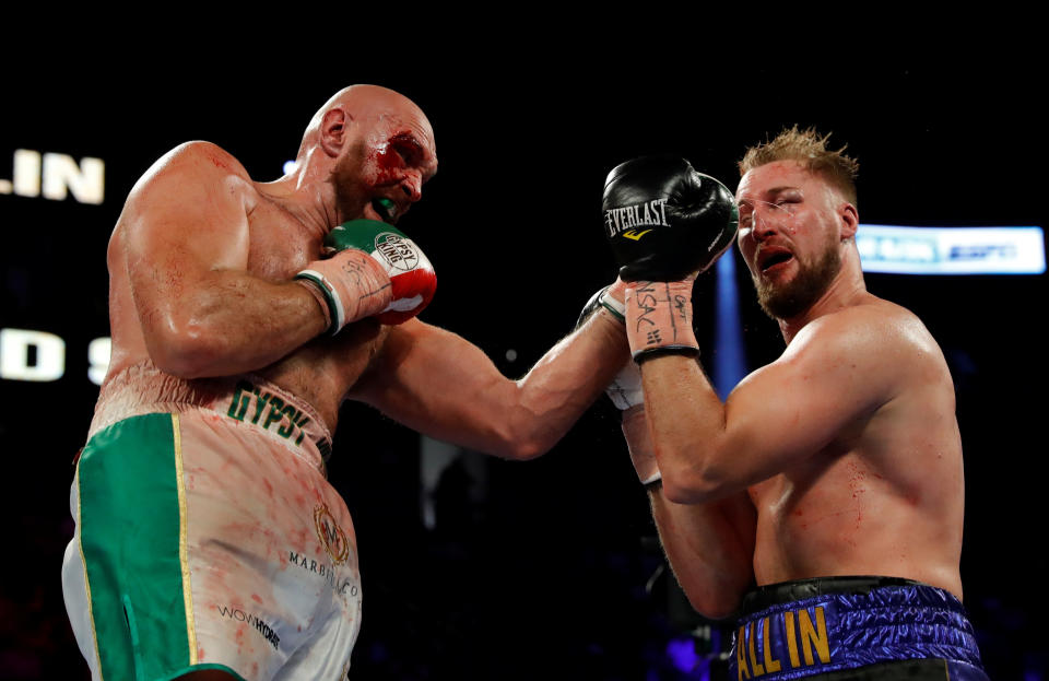 Boxing - Tyson Fury v Otto Wallin - T-Mobile Arena, Las Vegas, United States - September 14, 2019  Tyson Fury in action with Otto Wallin REUTERS/Steve Marcus      TPX IMAGES OF THE DAY