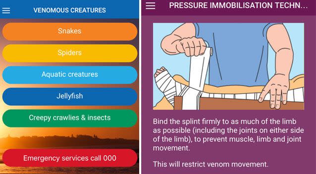 A free smartphone app has been developed to help inform Australians on what to do when bitten or stung by a venomous creature. Photo: Supplied