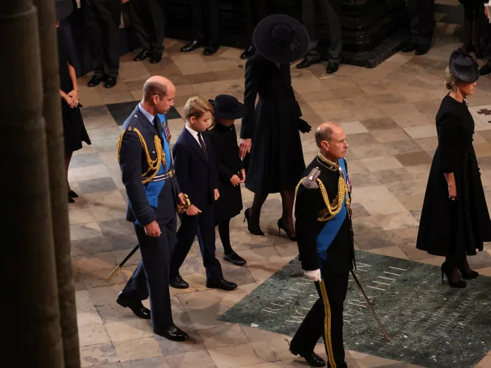 Britain's William, Prince of Wales, Catherine, Princess of Wales, Prince George and Princess Charlotte attend, on the day of the state funeral and burial of Britain's Queen Elizabeth, at Westminster Abbey in London, Britain, September 19, 2022.