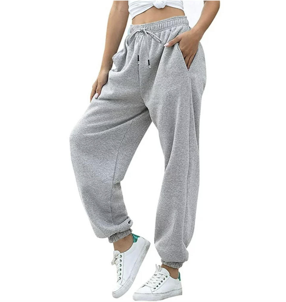 A pair of grey sweatpants