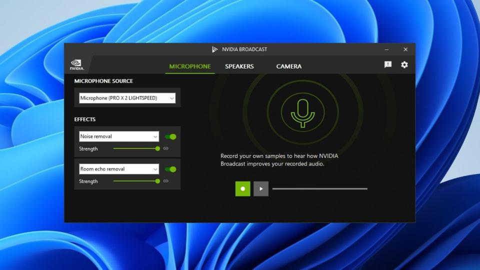 The microphone settings inside the Nvidia Broadcast app.