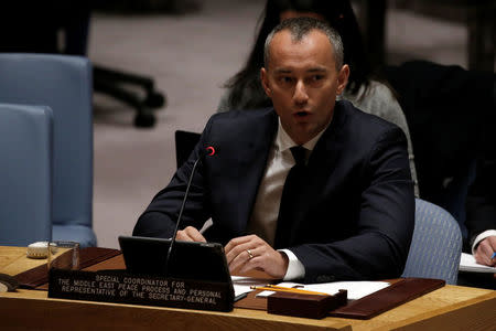 Nickolay Mladenov, United Nations Special Coordinator for the Middle East Peace Process and Personal Representative of the Secretary-General, briefs the U.N. Security Council during a council meeting on the situation in the Middle East at U.N. headquarters in New York City, New York, U.S., March 24, 2017. REUTERS/Mike Segar