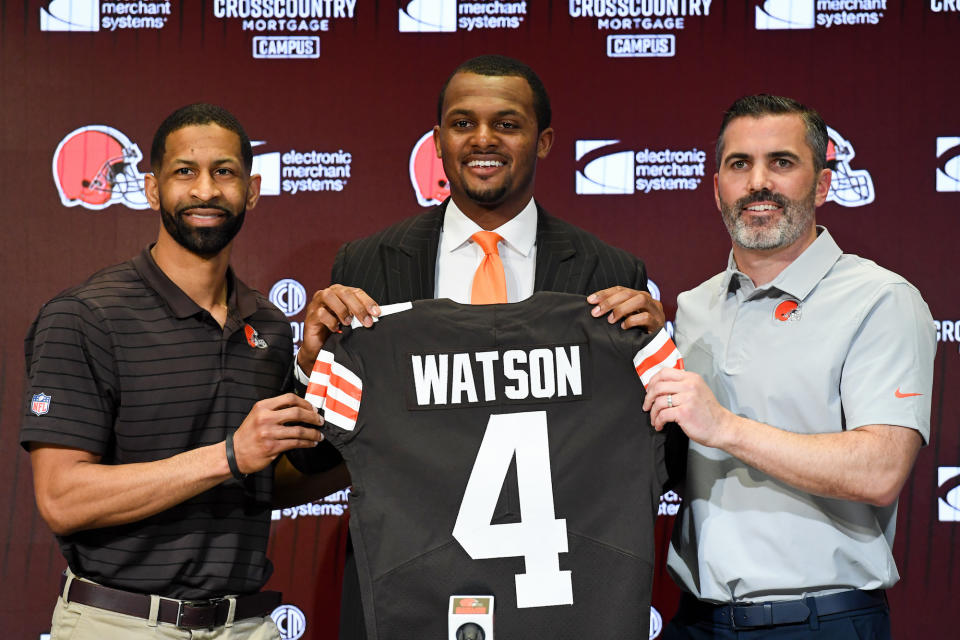 Deshaun Watson during his introductory press conference last year. (Nick Cammett/Getty Images)
